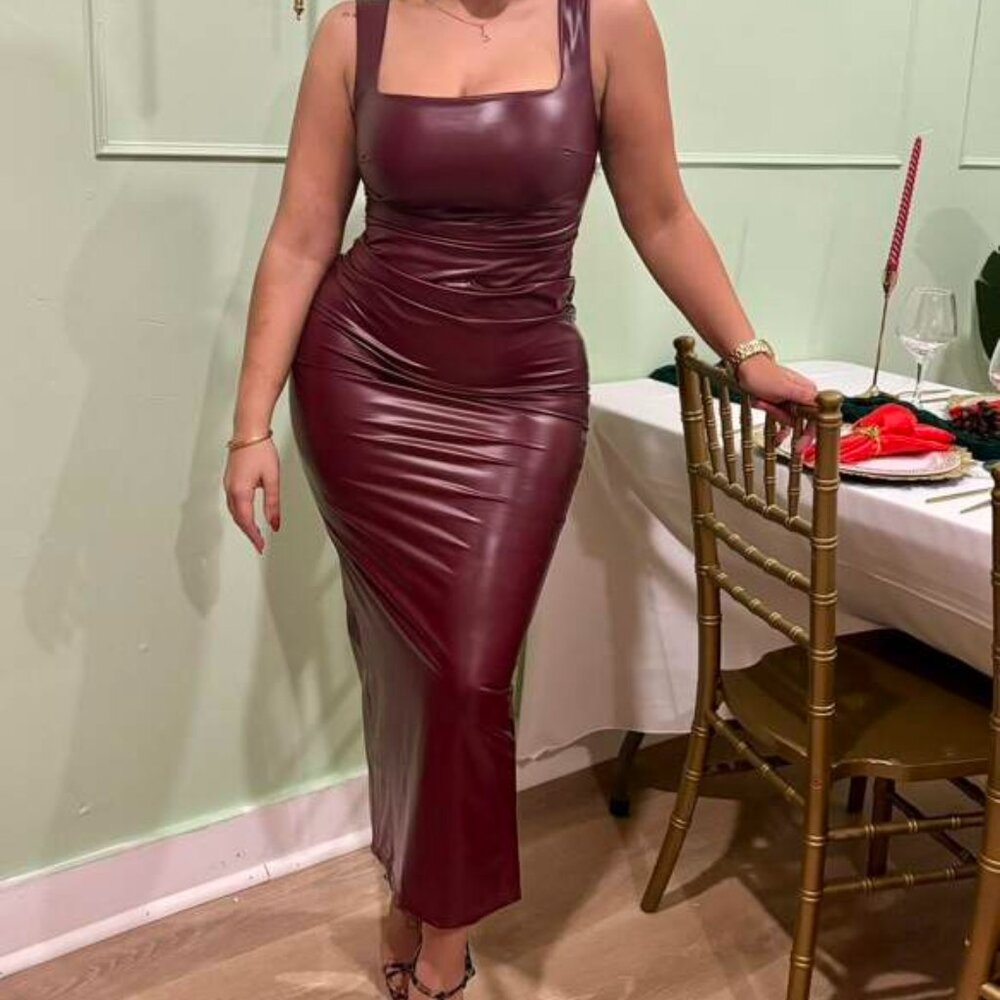 Vegan Leather Maxi Dress  Wine  Size 8
